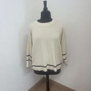 Adrianna Papell Women’s Sweater Size L CREAM BLACK TRIM Ribbed Knit Pullover